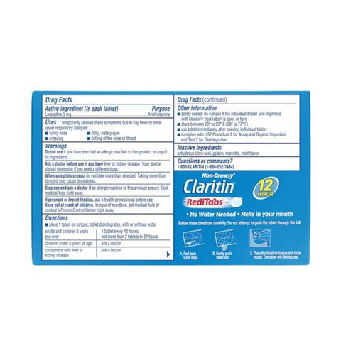 Claritin, 12 Hour Allergy Reditabs, 5 mg, 30 tabs