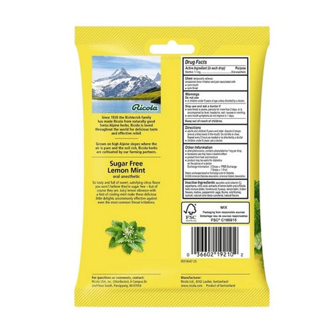 Ricola, Herb Throat Drops Sugar Free, Lemon Mint 19 each