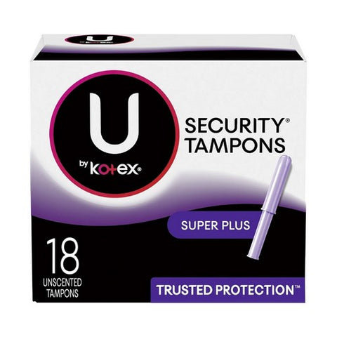 U By Kotex, Kotex Security Tampons With Plastic Applicators Unscented Super Plus Absorbency, 18 each
