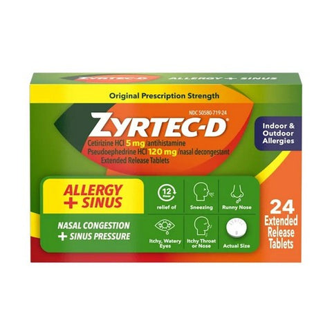 Tylenol, Zyrtec-D Allergy And Congestion, Extended Release Tablets 24 tabs