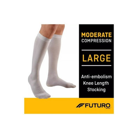 3M, Futuro Anti-Embolism Knee Length Closed Toe Stockings White Moderate, Large each