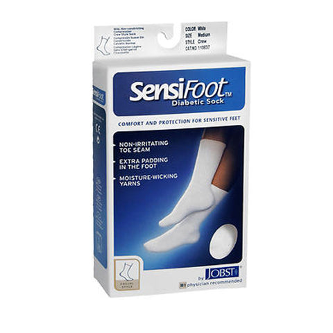 Jobst, Sensifoot Mens And Womens Crew Style Diabetic White Socks, Medium each