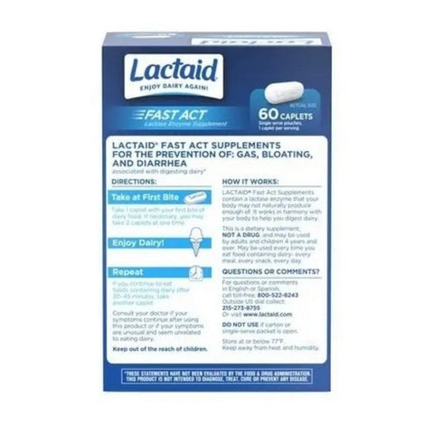 Tylenol, Lactaid Fast Action Caplets, 60 caplets
