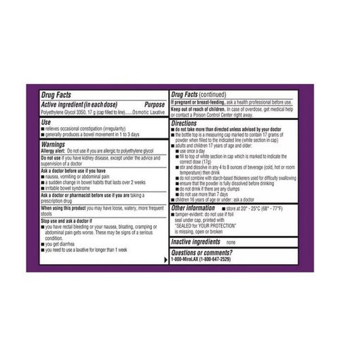 Miralax, Mix-In Pax Powder Unflavored, 10 Count