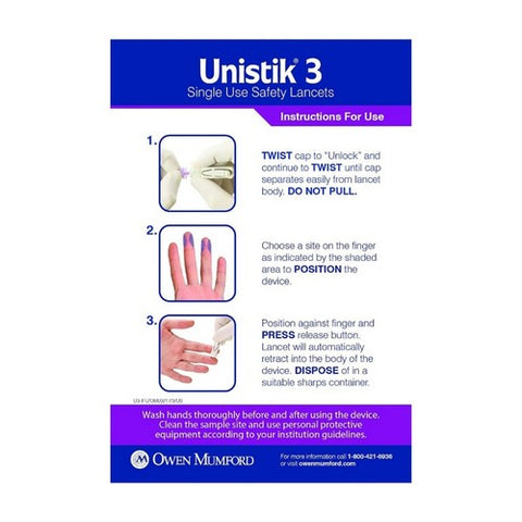 Owen Mumford, Unistik 3 Normal Safety Lancets, 23G, Box Of 50