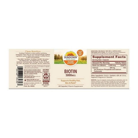 Sundown Naturals, Biotin, 5000 mcg, 60 tabs