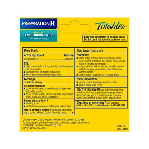 Preparation H, Hemorrhoidal Wipes With Witch Hazel Flushable Wipes, 10 each