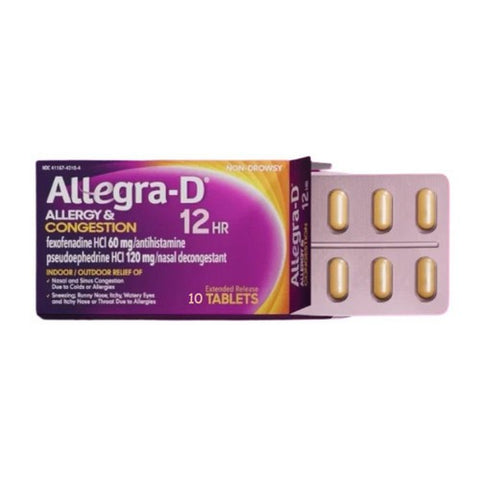 Allegra, 12 Hour Allergy Congestion Extended Release Tablets, 120 mg, 10 tabs