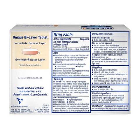 Mucinex, D Expectorant And Nasal Decongestant, 36 tabs