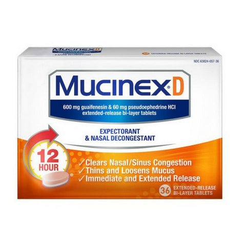Mucinex, D Expectorant And Nasal Decongestant, 36 tabs
