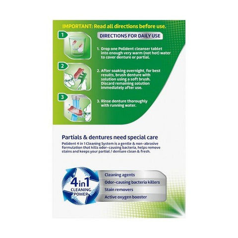 Polident, Denture Cleanser Antibacterial Overnight Whitening Triple Mint Freshness, 84 tabs