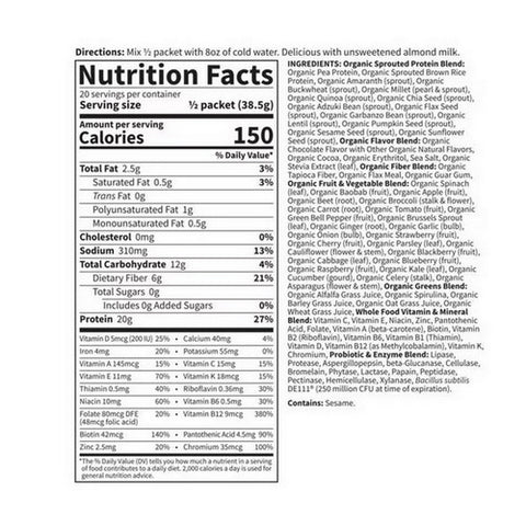 Garden of Life, RAW Organic Meal Chocolate Packets, Chocolate, 10 packets
