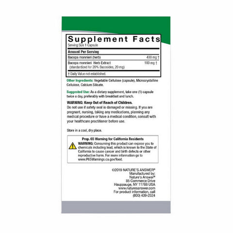 Nature's Answer, Bacopa 500mg, 90 vcaps