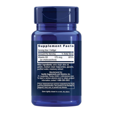 Life Extension, Vitamin D3, 175 mcg (7000 IU), 60 Softgels