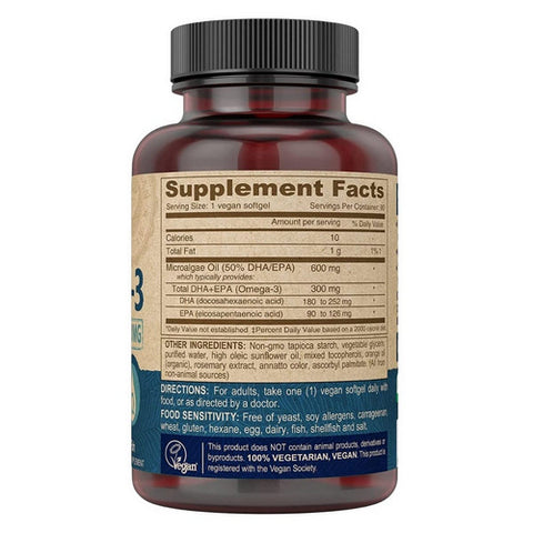 Deva Vegan Vitamins, Omega-3 Vegan DHA-EPA High Potency, 300 MG, 90 SOFTGELS