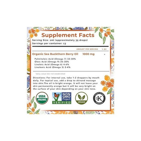 Seabuck Wonders, Sea Buckthorn Organic Berry Oil, 0.45 fl oz