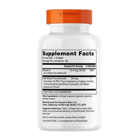 Doctors Best, Tocotrienols with EVNol SupraBio, 50 mg, 60 Soft Gels