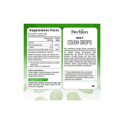 Herbion, All Natural Cough Drops, Mint 18 Lozenges