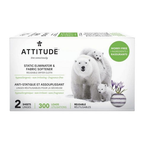 Attitude, Anti-Static Eliminator Cloth Sheet 300 Load, 2 Count
