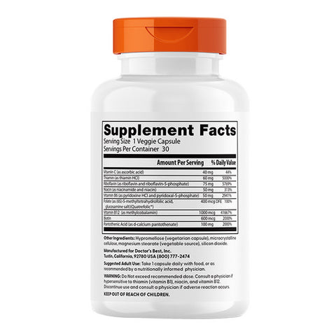 Doctors Best, Fully Active B Complex with Quatrefolic, 30 Veggie Caps