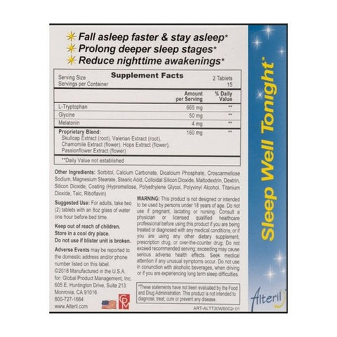 Alteril, All Natural Sleep Aid, 30 Tabs