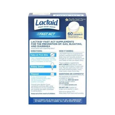 Lactaid, Fast Act Tablets, Vanilla Twist Flavor 60 Tabs