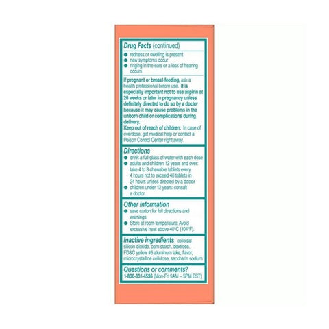 Bayer, Low Dose Aspirin Chewable Tablets Orange Flavored, 81 mg, 108 Tabs