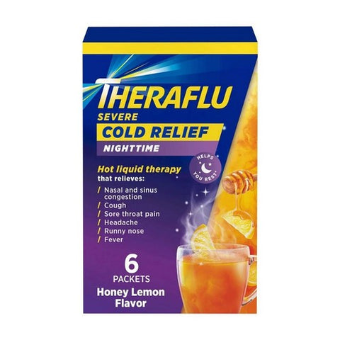Novartis Consm Hlth Inc, Theraflu Severe Cold Cough Nighttime Packets, Honey Lemon Flavor 6 Each