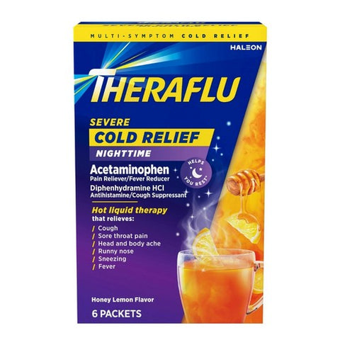 Novartis Consm Hlth Inc, Theraflu Severe Cold Cough Nighttime Packets, Honey Lemon Flavor 6 Each