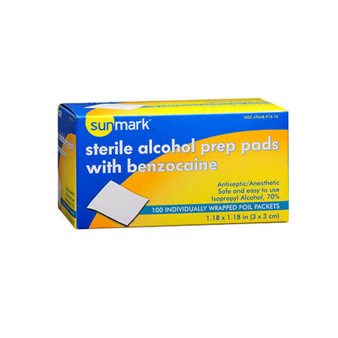 Sunmark, Sterile Alcohol Prep Pads with Benzocaine, 100 Each