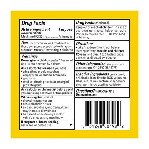 Med Tech Products, Dramamine Tablets Less Drowsy Formula, 25 mg, 8 Tabs