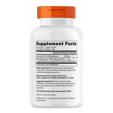 Doctors Best, High Absorption CoQ10, 200 mg, 180 Veggie Caps