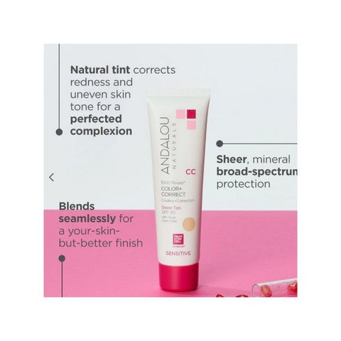Andalou Naturals, 1000 Roses Cc Color + Correct Sheer Tan Spf 30, 2 Oz