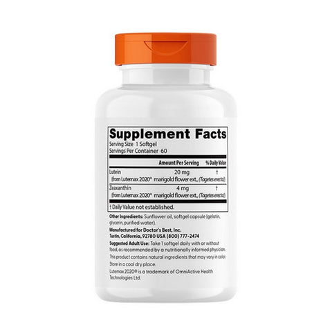Doctors Best, Lutein with Lutemax, 20 mg, 60 Softgels