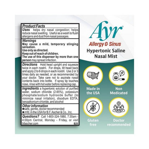 Ayr, Allergy & Sinus Hypertonic Saline Nasal Mist, 50 ml
