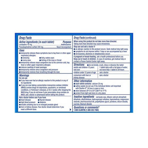 Claritin, 24 Hour Allergy And Congestion, 10 Tabs