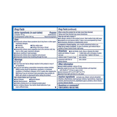 Claritin, 24 Hour Allergy And Congestion, 15 Tabs