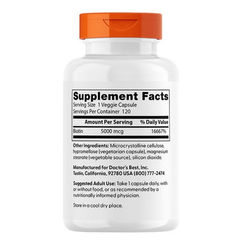 Doctors Best, Biotin, 5,000 mcg, 120 Veg Caps