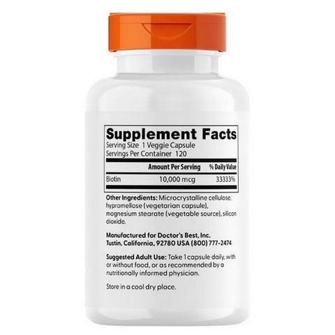 Doctors Best, Biotin, 10,000 mcg, 120 Veggie Caps