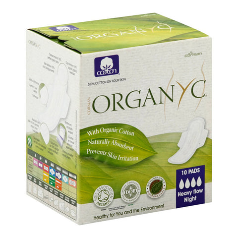 Organyc, Cotton Pads Folded Heavy Flow Night With Wings, 10 Count