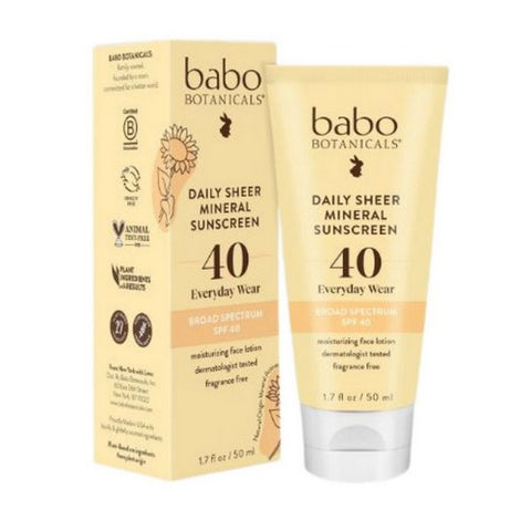 Babo Botanicals, Daily Sheer Sunscreen SPF 40, 1.7 Oz
