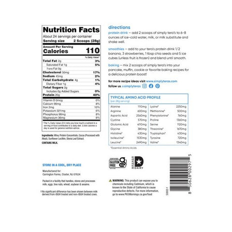 Simply Tera's, RBGH Free Whey Protein, Dark Chocolate Cocoa 24 oz