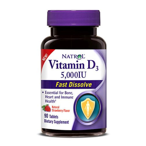 Natrol, Vitamin D3, 5000 IU, Strawberry 90 Tabs