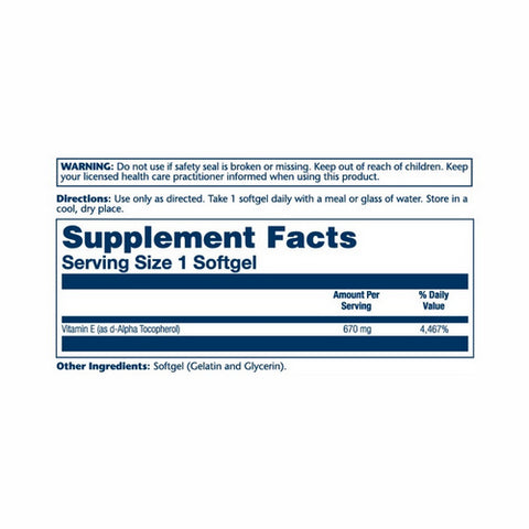 Solaray, Vitamin E & D-Alpha Tocopherol, 670 Mg, 60 Softgels