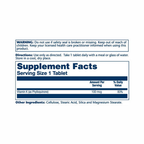 Solaray, Vitamin K, 100 mcg, 100 Tabs