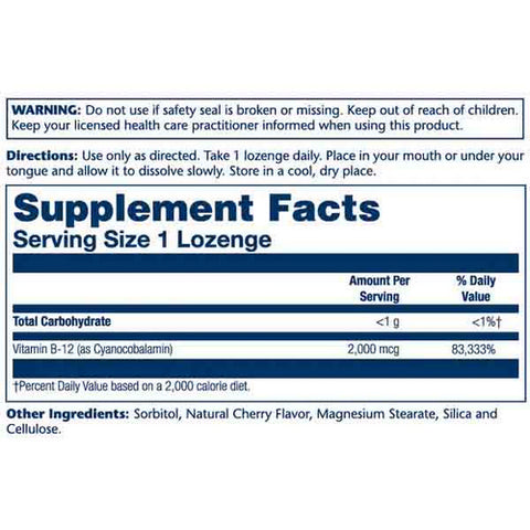 Solaray, Vitamin B-12, 2,000 mcg, Cherry 90 Lozenges
