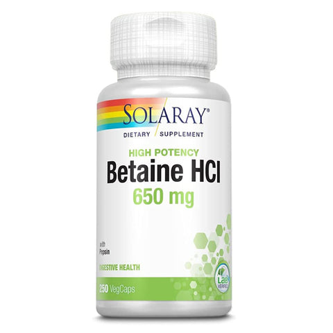 Solaray, High Potency Betaine HCL With Pepsin, 650 Mg, 250 Veg Caps