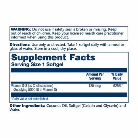 Solaray, Super Bio D-3, 5,000 IU, 120 Softgels