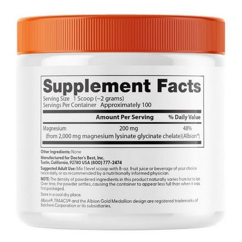 Doctors Best, High Absorption Magnesium, 100 mg, 200 Grams