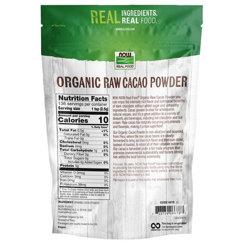 Now Foods, Organic & Raw Cacao Powder, 12 Oz